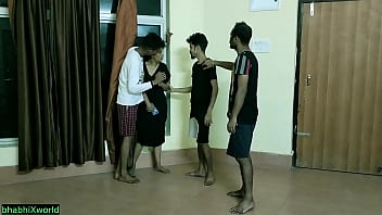 A hot Indian girl gets creampied by three boys in her boyfriend's house