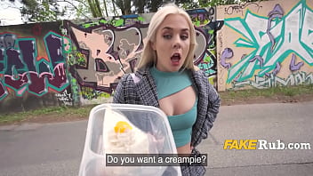 A European girl receives a creampie from a random stranger in exchange for money